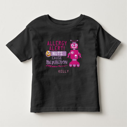 Rosa Girls Robot Nut Allergy Alert Shirt (Vorderseite)