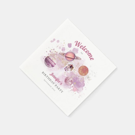 Rosa Girls Rocket Planets Galaxy Serviette (Ecke)