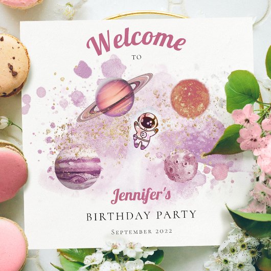 Rosa Girls Rocket Planets Galaxy Serviette