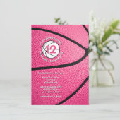 Rosa Girls Sport Partys Basketball Einladung (Stehend Vorderseite)