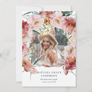 Rosa girly Blumenfoto zur Abschlussankündigung Einladung