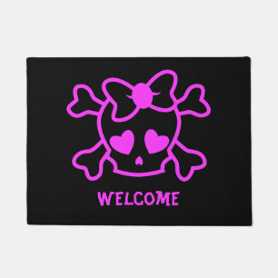 Rosa girly emo Schädel mit Bogenwillkommen Fußmatte