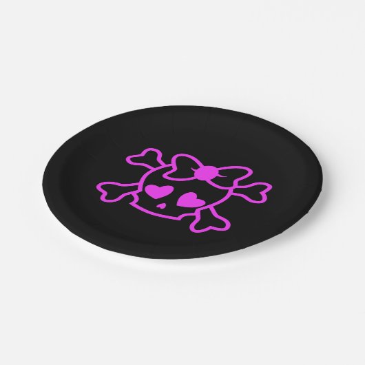 Rosa girly emo Schädel mit Pappteller (Schrägansicht)