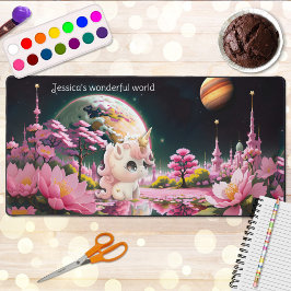 Rosa Girly Fantasy Unicoron World Schreibtischunterlage