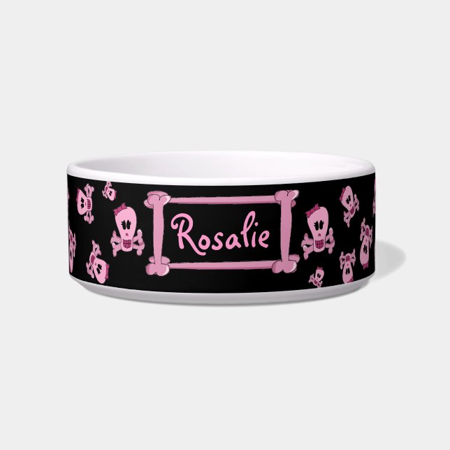 Rosa Girly Schädel mit Bogen-personalisierter Napf (Vorderseite)