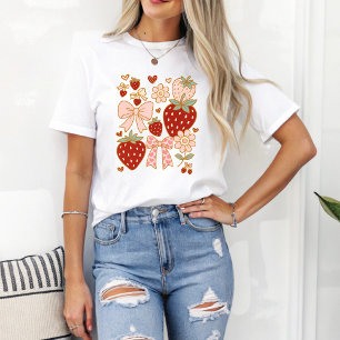 Rosa Girly Summer Coquette Strawberry T-Shirt