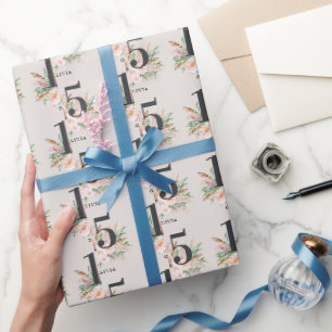 Rosa girly Wasserfarbe Blumen Geburtstag elegant Geschenkpapier