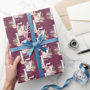 Rosa girly Wasserfarbe floral Alter elegante Gebur Geschenkpapier