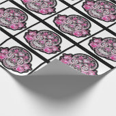 Rosa Girly Zuckerschädel Geschenkpapier (Ecke)