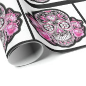 Rosa Girly Zuckerschädel Geschenkpapier (Rolleneckpunkt)