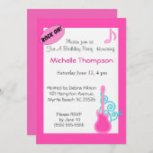 Rosa Gitarre Geburtstagseinladungen Einladung (Vorne/Hinten)