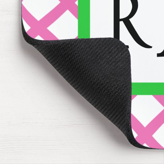 Rosa Gitter Mousepad mit Monogramm (Ecke)