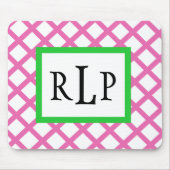 Rosa Gitter Mousepad mit Monogramm (Vorne)