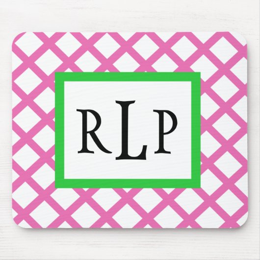 Rosa Gitter Mousepad mit Monogramm (Vorne)