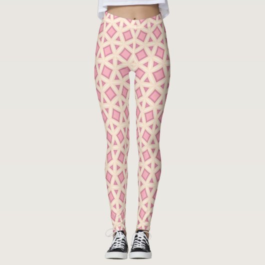 Rosa Gittergeometrie-Muster Leggings (Vorderseite)