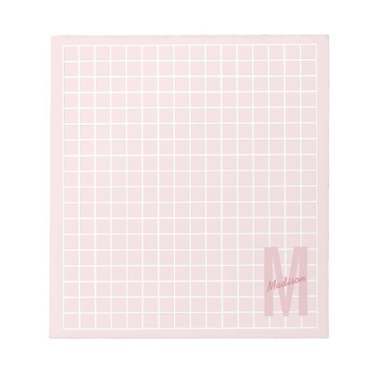 Rosa-Gittermuster-Monogramm-Name Notizblock (Vorderseite)