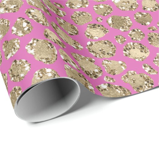Rosa Glam Glitzer Leopard Geschenkpapier (Rolleneckpunkt)