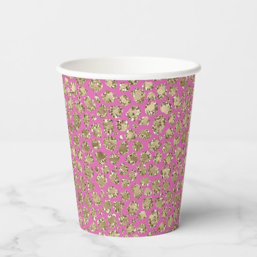 Rosa Glam Glitzer Leopard Pappbecher (Rückseite)