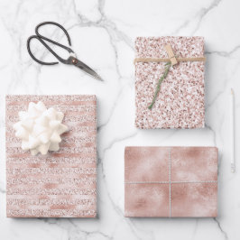 Rosa Glam Glitzer Streifen Geschenkpapier Set