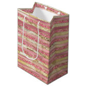 Rosa Glam Glitzer Streifen Mittlere Geschenktüte (Vorderseite Schrägansicht)