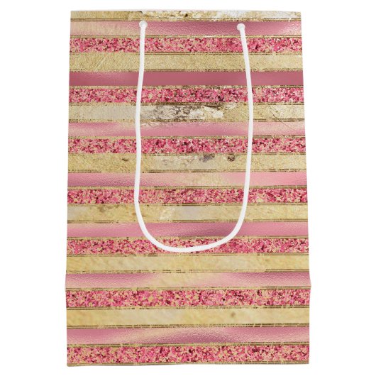 Rosa Glam Glitzer Streifen Mittlere Geschenktüte (Rückseite)