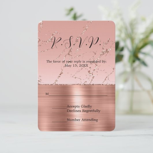 Rosa Glam Glitzer Wedding RSVP (Stehend Vorderseite)