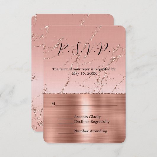 Rosa Glam Glitzer Wedding RSVP (Vorne/Hinten)