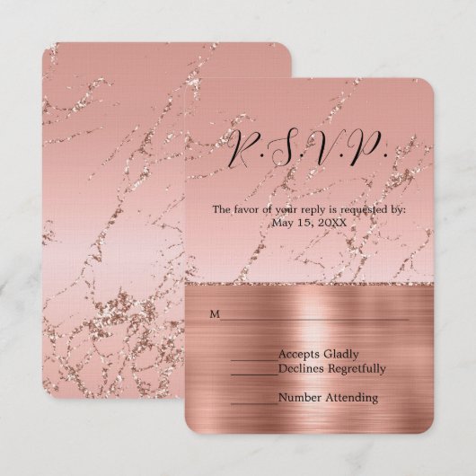 Rosa Glam Glitzer Wedding RSVP Karte (Vorne/Hinten)