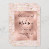 Rosa Glam Gold Zebra Print Einladung (Vorne/Hinten)