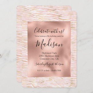 Rosa Glam Gold Zebra Print Einladung