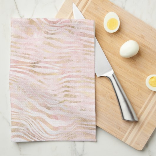 Rosa Glam Gold Zebra Print Geschirrtuch (Viertel Falte)