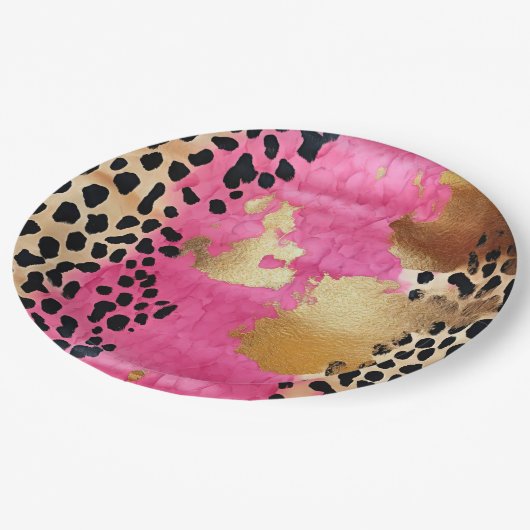 Rosa Glam Leopard Print Abstrakt Pappteller (Schrägansicht)