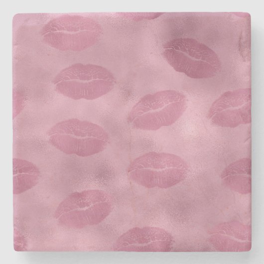 Rosa Glam Lippen Steinuntersetzer (Vorderseite)