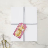 Rosa Glam Streifen Gold Tropische Ananas Geschenkanhänger (Mit Garn)