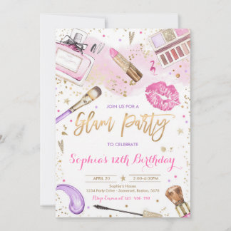 Rosa Glamour-Make-up-Spa-Geburtstag Einladung