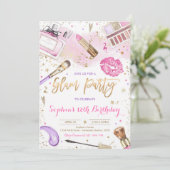 Rosa Glamour-Make-up-Spa-Geburtstag Einladung (Stehend Vorderseite)