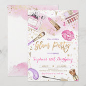 Rosa Glamour-Make-up-Spa-Geburtstag Einladung (Vorne/Hinten)
