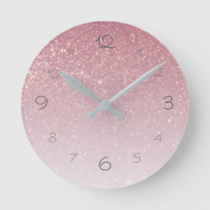 Rosa Glanz Faux-Glitter-Gradient Glamourös Runde Wanduhr