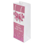 Rosa glänzende Bändchen-Satin-Satin-Look gürtelhaf Geschenktüte Für Weinflaschen (Rückseite Schrägansicht)