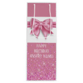 Rosa glänzende Bändchen-Satin-Satin-Look gürtelhaf Geschenktüte Für Weinflaschen (Vorderseite)