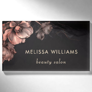 Rosa glänzende Blumen schwarz Namenschild