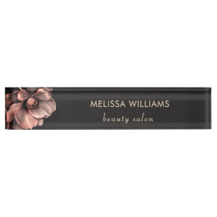 Rosa glänzende Blumen Schwarz Namensplakette