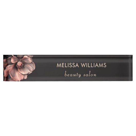 Rosa glänzende Blumen Schwarz Namensplakette (Vorderseite)