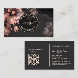 Rosa glänzende Blumen schwarzes Logo Visitenkarte