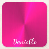 Rosa glänzende Imitate Metall individuelle Name Rechteckiger Pappuntersetzer (Vorderseite)