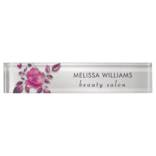 Rosa glänzende metallische Blume Silber Namensplakette