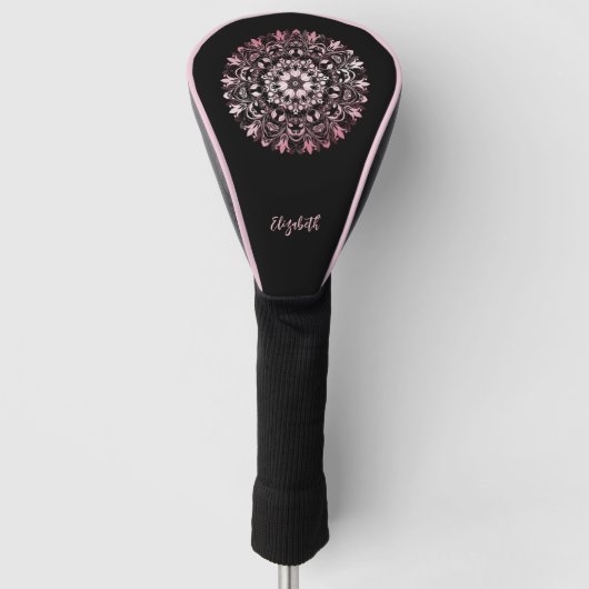 Rosa glänzendes Mandala Schwarz Golf Headcover (Vorderseite)