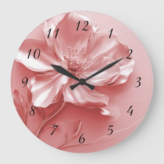 Rosa glänzendes metallisches 3D-Blüten Große Wanduhr (Vorderseite)