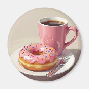 Rosa glasierter Donut und Kaffee  Magnet
