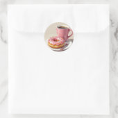 Rosa glasierter Donut und Kaffee Runder Aufkleber (Tasche)